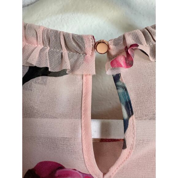 Ted Baker London Pink Floral Sheer Anina Blouse Size 0 (US Size 2) - Picture 6 of 8